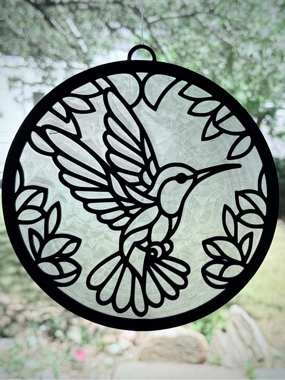 Hummingbird Stained Glass Suncatcher - Black Frame